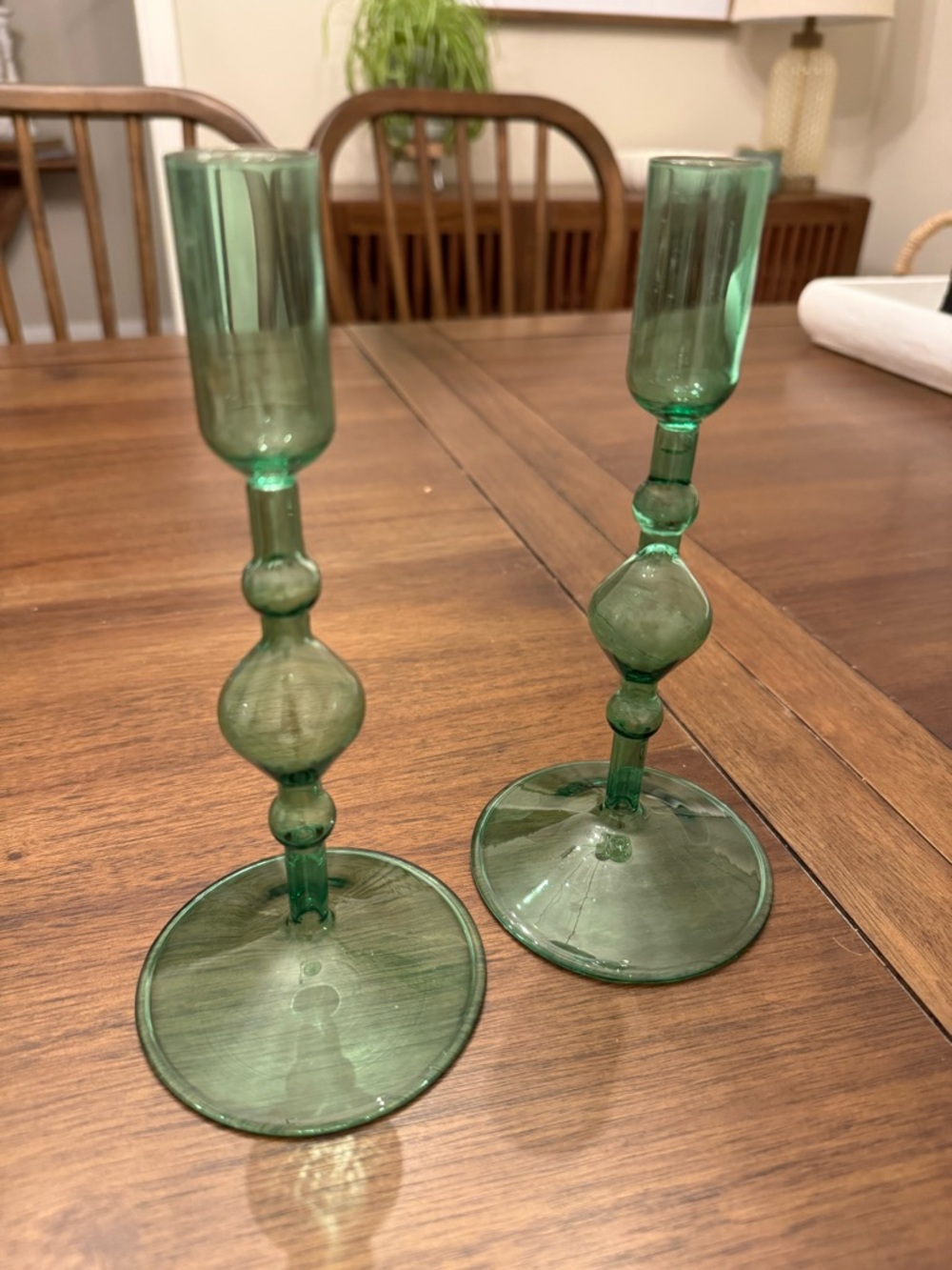 POKETO Green Glass Decorative Candle Holders
